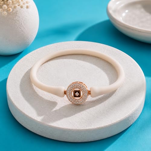 Image of Sterling Silver 925 Wrestband Bracelet for Women, Rose Gold, Rhodium Polished, Crystal Charm, Everyday Wear