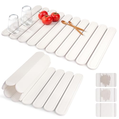Tapis de séchage pliable en pierre pour comptoir de cuisine, 61 x 40,6 cm, grand tapis de séchage blanc, tapis de terre de diatomée respectueux de l'environnement, séchage rapide, sans odeur