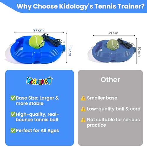 Image of Kidology Tennis Trainer Rebound Ball with String (Racket Not Included)- Self Practice Equipment Self Practice & Training Tool, Portable Equipment for Kids Beginners -Blue
