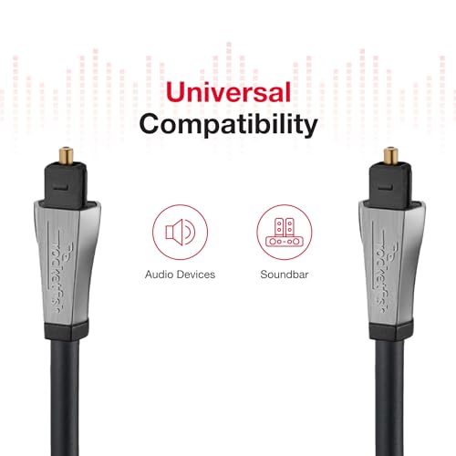 Rocketfish Toslink Optical Audio Cable - Fiber Optic Audio Cable for Home Theater & Sound System - Durable Cable Cord for Quality Audio - Black Optical Cable for TV & Soundbar - 25'