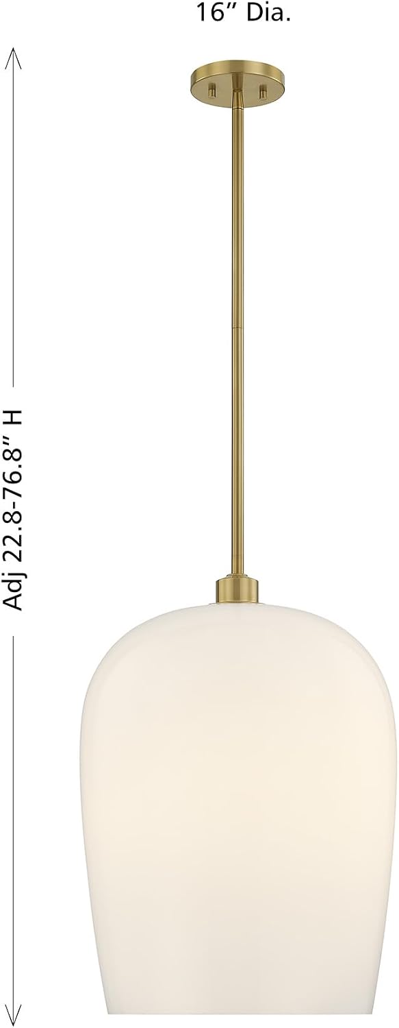 Savoy House 7-7209-1-322 Livingston White Opal Glass Pendant, 1-Light 60 Watt, 23" H x 16" W, Warm Brass