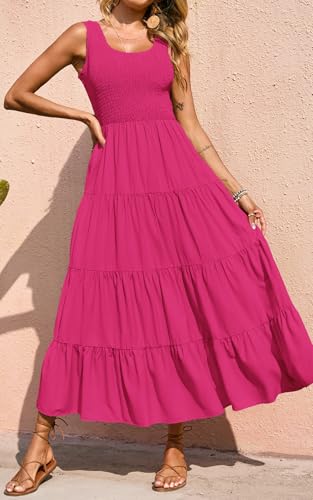 Image of PRETTYGARDEN Women's 2026 Casual Loose Plain Maxi Sundress Smocked Tank Dress Sleeveless Summer Beach Tiered Long Dresses