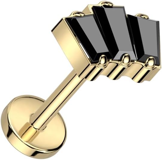 Pierced Owl 18GA F136 Implant Grade Titanium Triple CZ Crystal Baguette Threadless Push-In Labret Stud