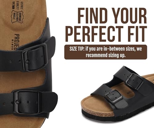 Image of Project Cloud Kids Sandals 100% Genuine Leather - Natural Cork Footbed Non-Slip Slides for Kids - Lightweight Boys & Girls Sandals - Water-Resistant Girls & Boys Sandals