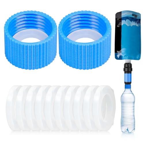 Auniwaig 2pcs Water Filter Coupling Kit, Compatible with 28mm External Threaded Water Filters and Standard Plastic Bottles,Filtration Cleaning Couplings with 10pcs Gasket Seals for Hiking Camping