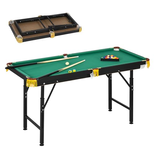 SPORTNOW Table de Billard Pliable Hauteur réglable avec Accessoires 2 queues, 16 Boules, 2 craies, Triangle, Brosse, dim. 140L x 63l x 55-75H cm Vert