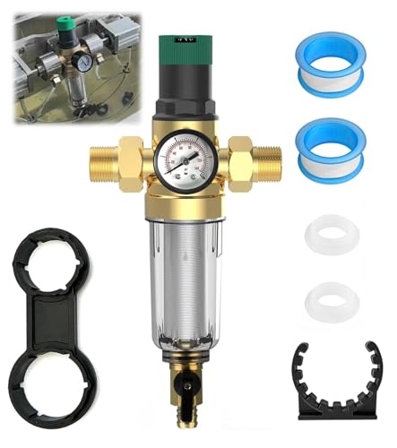 ZHEHNSA 6Stuck Rückspülfilter mit Druckminderer wasser 1 zoll und Manometer hauswasserfilter hausanschluss 3/4 Inch DN 20 Vorfilter Sedimentfilter Wiederverwendbarer Druckregler aus Messing