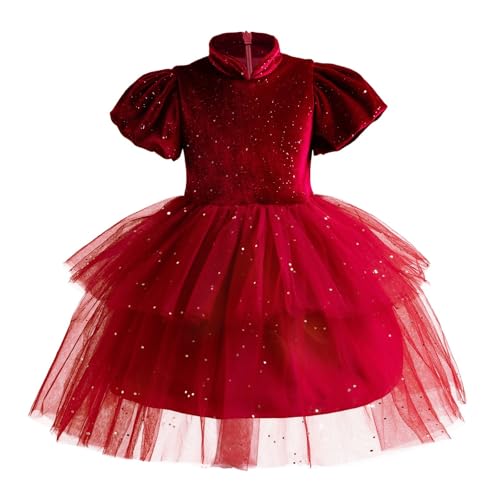 Vestido de tutú chino Cheongsam para niña, retro, manga corta, de terciopelo, vestido de fiesta, lindo vestido de año nuevo chino, para niña, azul marino, rojo, 8-9 años