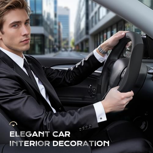 Image of Coverado Car Steering Wheel Cover, Nappa Leather Black Steering Wheel Covers for Women, Universal 14-15 inch, Anti-Slip, Breathable Steering Wheel Protector