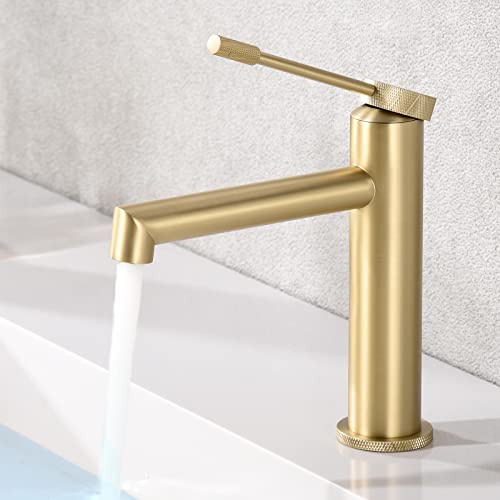 Gold Bathroom Sink Faucet Single Handle-Taucent Vanity Faucet 1 Hole For Bathroom Sink Brushed Gold Deck Mount Touch On Faucets Stainless Steel #TOP4