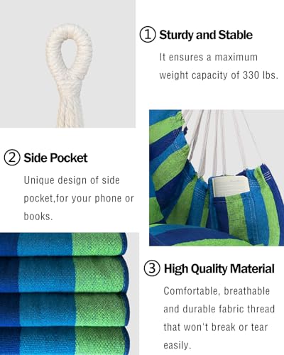 Image of Halalona Hammock Chair Hanging Hammock Chair Rope Swing 2 Cushions Included-Sturdy & Durable Soft Cotton Hand Woven Hammock Swing for Bedroom, Porch, Patio-Indoor /Outdoor