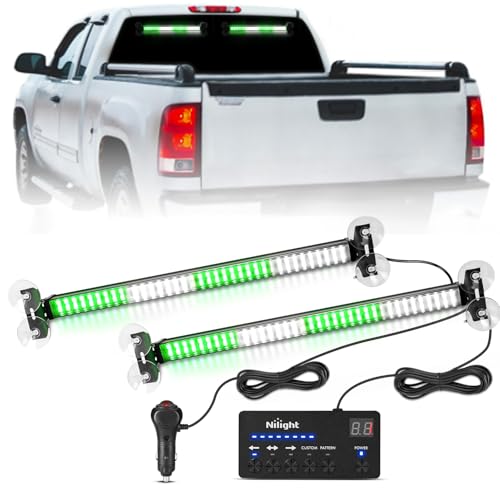 Image of Nilight 144 LED Strobe Traffic Advisor Light Bar Green White w /Controller | 2 in 1 Automotive Emergency Warning Flashing Police Windshield Lights Bars for Cars Tow Plow Trucks Construction Vehicles