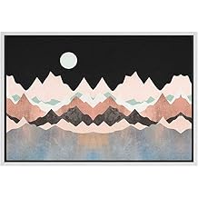 SIGNFORD Framed Canvas Print Wall Art Pink, Black & Tan Mountains Under The Moon Abstract Wilderness Illustrations Modern Art Rustic Scenic Colorful for Living Room, Bedroom, Office - 16"x24" White