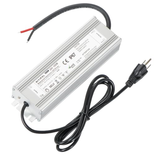 Image of LED Driver 400 Watts 24V DC Transformer，Waterproof IP67 Power Supply, Adapter with 3-Prong Plug 4.9 Feet Cable for Any DC led Lights, Computer Project, Outdoor Light
