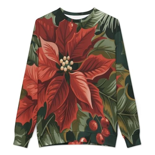 MoBlinko Christmas Red Poinsettia Mens Sweater Crewneck Sweater L Lightweight Sweaters for Men Long Sleeve Pullover2