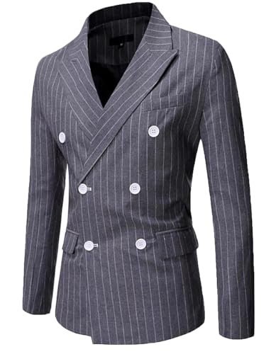 VENNYNG Men's Pinstripe Blazer Jacket Double Breasted Blazer Men Size Button