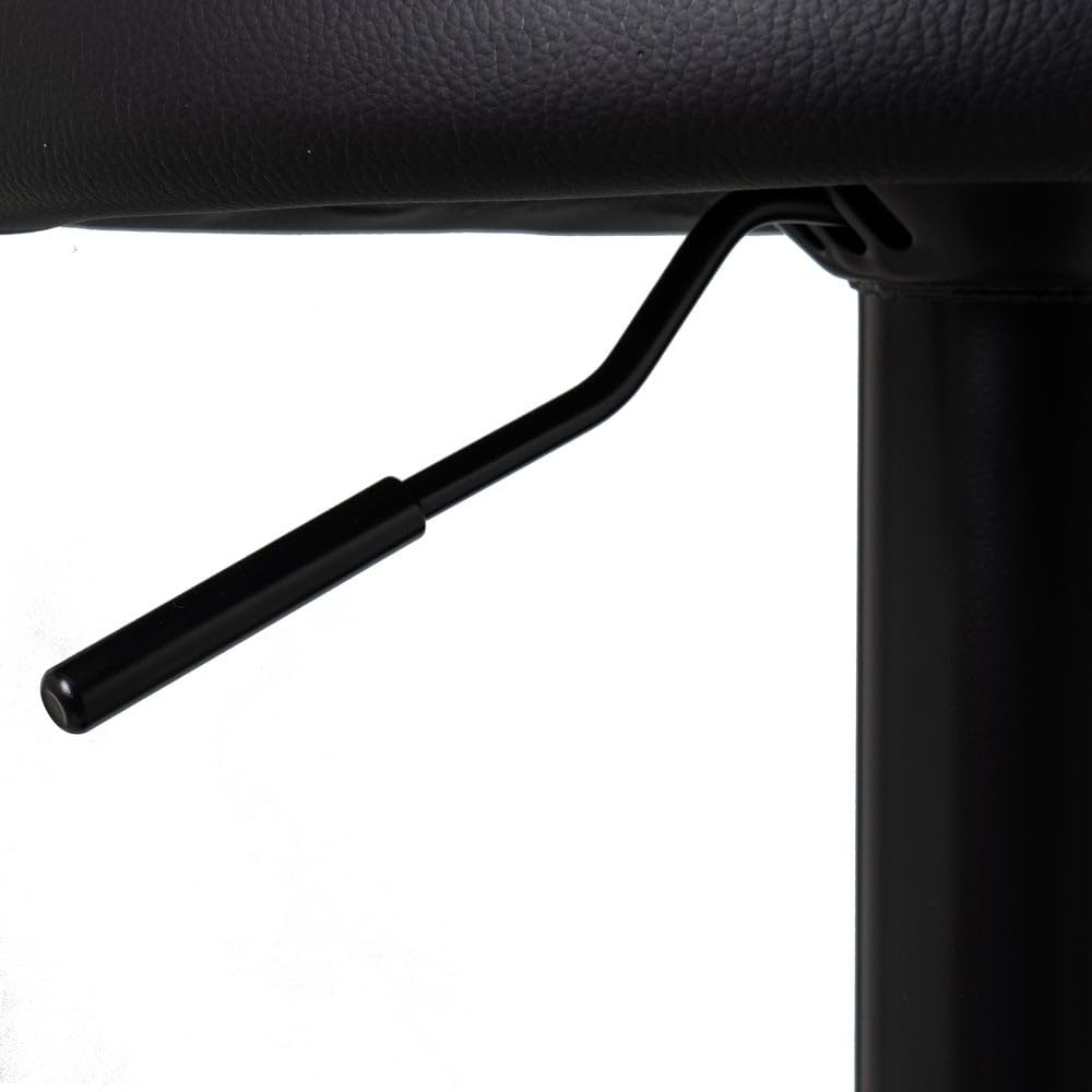 Taburete alto de cocina regulable en altura negro con respaldo bajo | Asiento redondo y respaldo bajo acolchados y tapizados en polipiel. Altura ajustable de 72 a 92 cm. Resiste hasta 120 kg