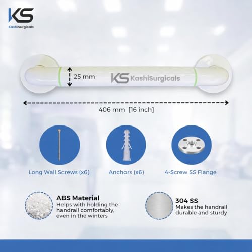 Image of KS Heavy Duty High Grade ABS Grab Bar Safety Rail Handle for Senior Citizen Wall Mounted Grab Bar for Toilet Bathroom Bathtub (White, 16 Inches)