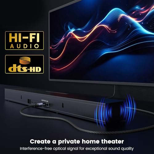 MOSWAG Cable De Audio Toslink, Cable De Cable De Fibra Ptica Digital, Cable De Extensin De Cable De Fibra Ptica Dorado De 24K, Adecuado Para Altavoces De Barra, Televisin, Xbox, Dvd (1M) - imagen 6