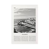 Póster de Tenerife en blanco y negro, Islas Canarias, España, España, Europa, retro, mapa de la ciudad, paisaje, lienzo, decoración de pared, pósteres para el hogar, bar, restaurante, garaje