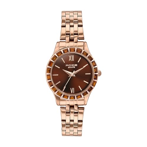 Sonata Poze 6 Sidewalk Sparkle Ladies Quartz Chocolate Round Dial Women's Watch | Stainless Steel Strap Material | Watches for Women Analog - SP80134WM01