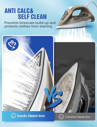 image for Sundu Irons Steamer for Clothes, 1500W Iron Non-Stick Ceramic Soleplat