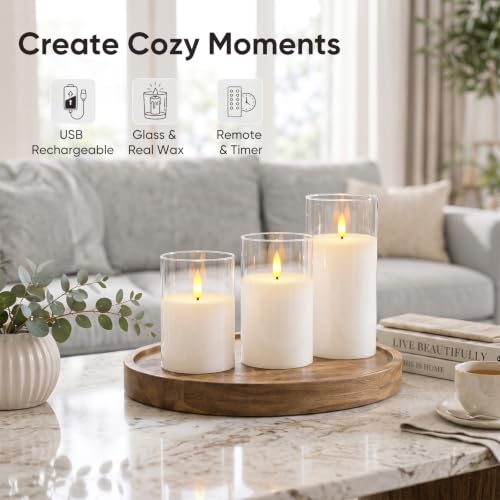 Image of Homemory Rechargeable Pure White Flameless Candles with Remote Timer, 3 Pack