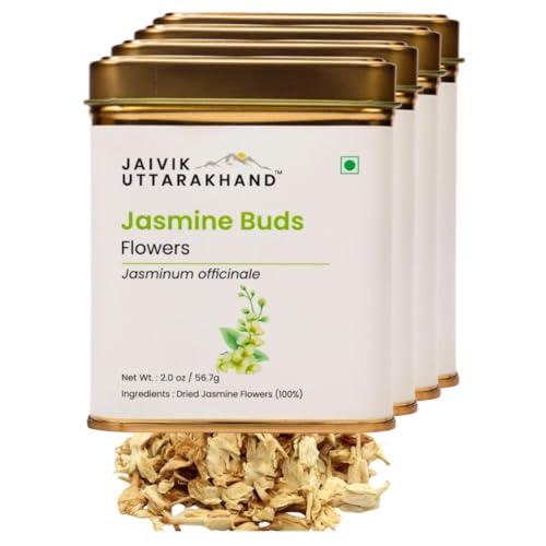 Image of Jaivik Uttarakhand - Dried Jasmine Tea Loose Leaf (226.8 g), No Additives, Sweet Fragrant Flavor, Healthy Beverages, Pack of 4 Tin Box