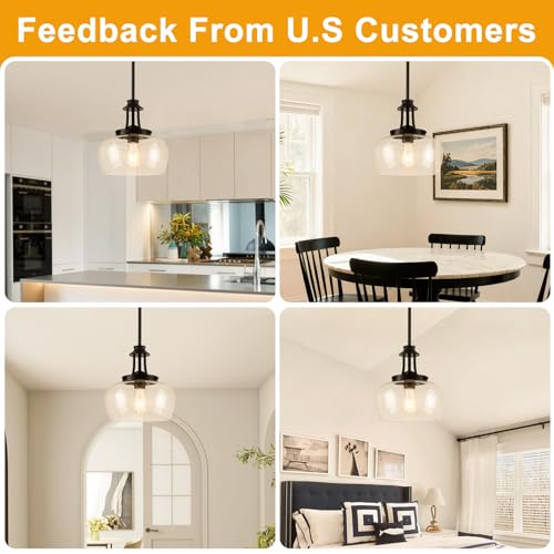 Image of Modern Pendant Lights Kitchen Island, Matte Black Pendant Light Fixtures with 10 inch Clear Glass Shade, Industrial Hanging Pendant Lights Fixture for Kitchen Island, Dining Room, Bedroom, Foyer, Entryway
