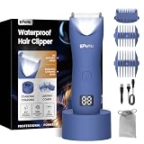 ENSSU Body Hair Trimmer for Men with Light, IPX7 Waterproof Ball Pubic Groin Hair Trimmer for Man with Ceramic Blade, Rechargeable Body Groomer for Men with Charing Dock,LED Display,Blue