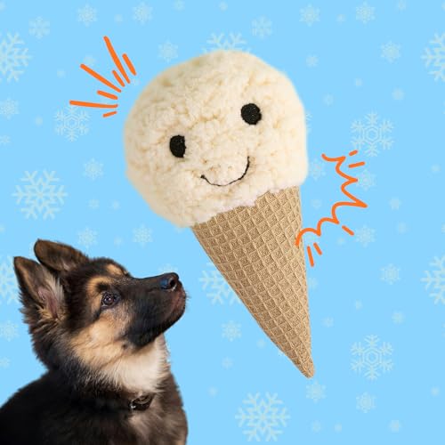 Image of BarkButler x FOFOS Ice Cream Plush Puppy Toy - Super Soft & Squeaky Toys for Dogs, Small Dog Toys (0-10kgs) - White