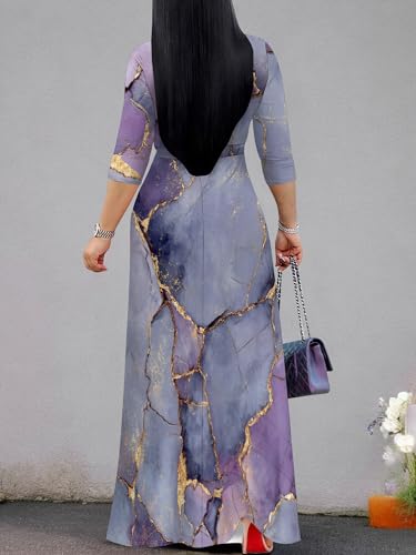 Image of Plus Size Dresses for Women Print Maxi Dresses 3 /4 Sleeve with Belt