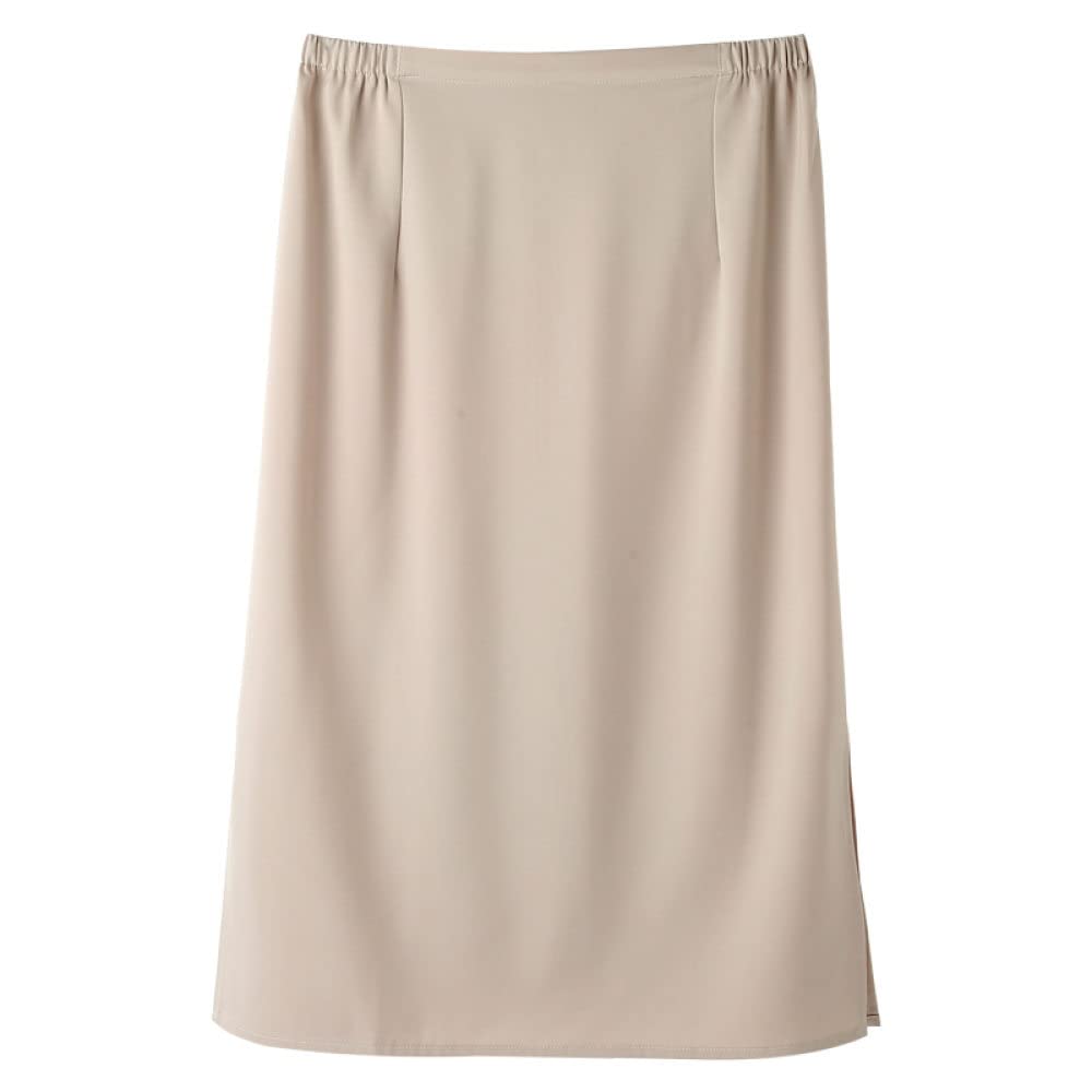 OZEO Röcke,Sommer-Satin-Midi-Röcke Für Frauen, Elastische Taille, Beige, Seitenschlitz, Gerader Rock, Hüftumwickelt, A-Linie, Gerafft, Elegantes Büro, Lange Röcke Für Mädchen, Damen,L
