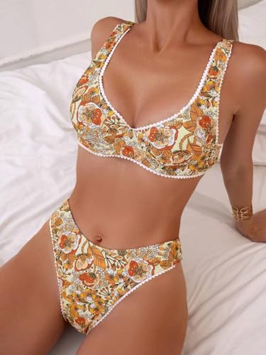 Women's Floral Printed Bathing Suit High Waisted Knot Swimsuit Bikini Set3