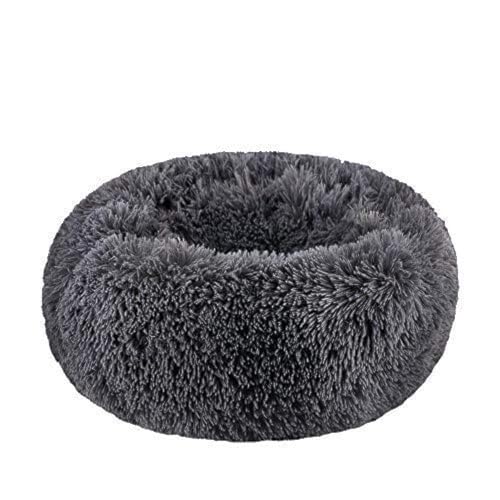 BODISEINT Modern Soft Plush Round Pet Bed for Cats or Small Dogs Mini Medium Sized Dog Cat Bed Self Warming Autumn Winter Indoor Snooze Sleeping Cozy Kitty Teddy Kennel (24 D x 8 H Dark Grey)