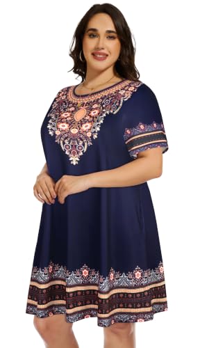 Image of Plus Size Summer Dresses Casual Tshirt Dress Loose Beach Pockets Sundress