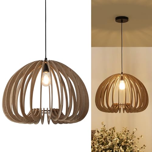 Vintage Wood Pendant Light Fixtures, Modern Farmhouse Walnut Dining Room