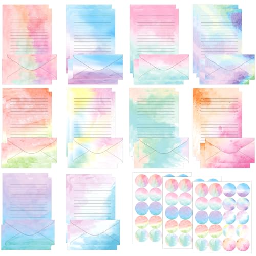 Image of TaoBary 160 Pcs Stationery Paper Set 50 Double Sided Stationery Papers with 50 Matching Envelopes and 60 Round Dot Sticker, 10 Design(Watercolor,8.5 x 11 Inch)