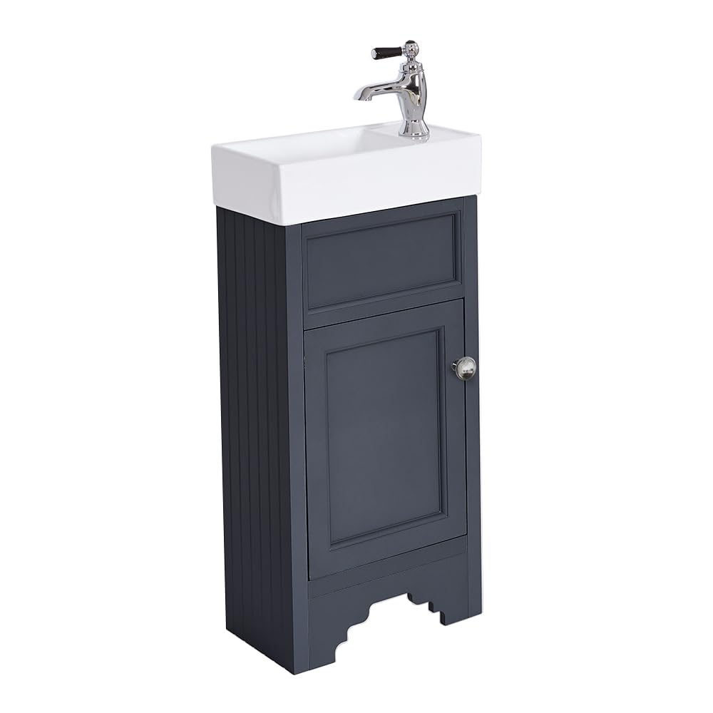 Milano Chrome (Round) Thornton Black Grey 400Mm Bathroom Vanity Unit Basin Chrome Handles
