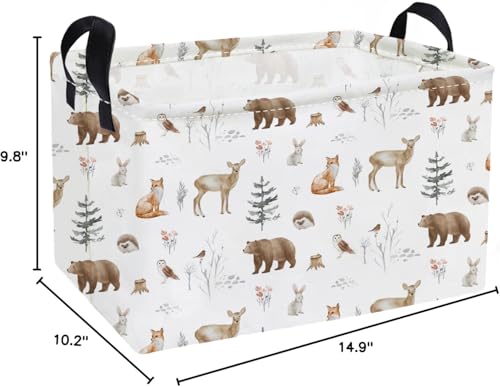 Image of Essme Rectangular Animal Basket,Kids Storage Bins Organizer with Handles for Woodland Room Decor, Gift Basket,Shelf Basket.(Woodland Animal)