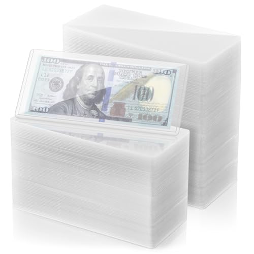 cobee 100 Pcs Hard Plastic Clear Money Holder, Transparent Dollar Bill Sleeves Waterproof Currency Sleeves 6.9 x 2.9 Inch Top-Insert Money Display Protectors for Banknotes Stamp Collecting