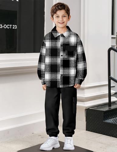 Toddler Boys Clothes Long Sleeve Flannel Plaid Button Shirt +Cargo Pants 2 Pcs Fall Winter Kids Outfits Set for 3-8T2