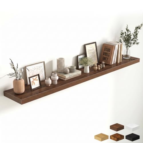 Fun Memories 72 Inch Fireplace Mantel Shelf, 10 Inch Deep Shelves for Display & Wall Storage, Rustic Wood Wall Shelf, Extra Long Floating Shelves for Living Room Laundry Room, Walnut, Set of 1