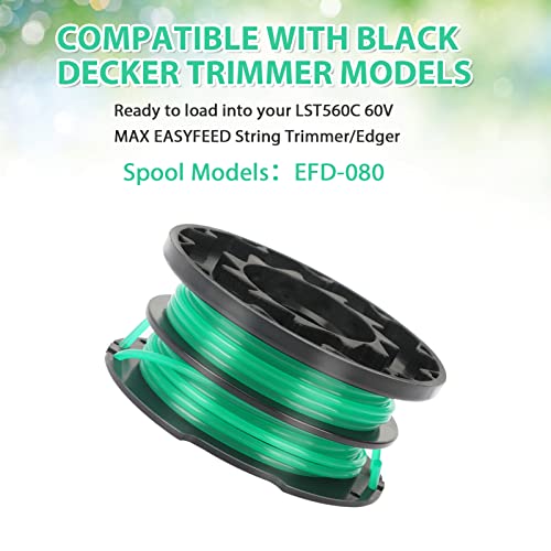 Eyoloty Efd-080 Trimmer Line Replacement Spool Compatible With Black Decker Lst560C 60V Max Easyfeed String Trimmer/Edger,20Ft 0.080-Inch Dual-Line Replacement Spool,Auto-Feed Pre-Wound Spool 4-Pack #TOP4