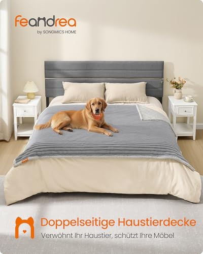 Feandrea Hundedecke, wasserdichte Decke, XXL, 203 x 152 cm, für große, extra große Hunde, beidseitig verwendbar, Hundesofa waschbar, Taubengrau-hellgrau PPB038G01