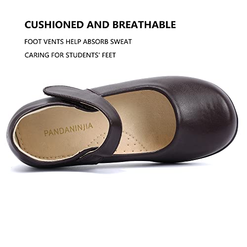 Pandaninjia Sandy Girls Mary Jane Brown School Uniform Shoes Dress Girls Flats For Toddler Little Kid Big Kid (Brown Pu, 9 M Us Toddler) #TOP2