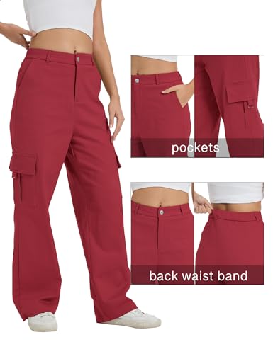 Image of Cargo Pants for Women High Waist Wide Leg Stretchy Pull On Baggy Casual Pants with Pockets