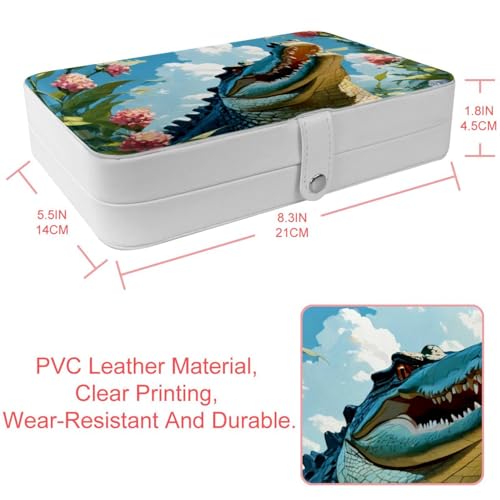 Boîte à bijoux motif crocodile mignon et fleur avec compartiments intérieurs