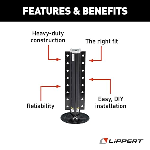 Lippert Level Up Gen I Replacement Hydraulic Landing Gear Jack for 5th Wheel RVs and Travel Trailers, 8,000-lbs. Capacity, Aluminum, 9\" Diameter Footpad, 21-7/16\" Retracted Height - 195860