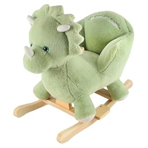 Rocking Horse Green Dinosaur with Chair, Plush Stuffed Animal Rocker, Baby Rocker with Sweet Music, Wooden Rocking Horse Baby Animal Rocker,CPC Certified